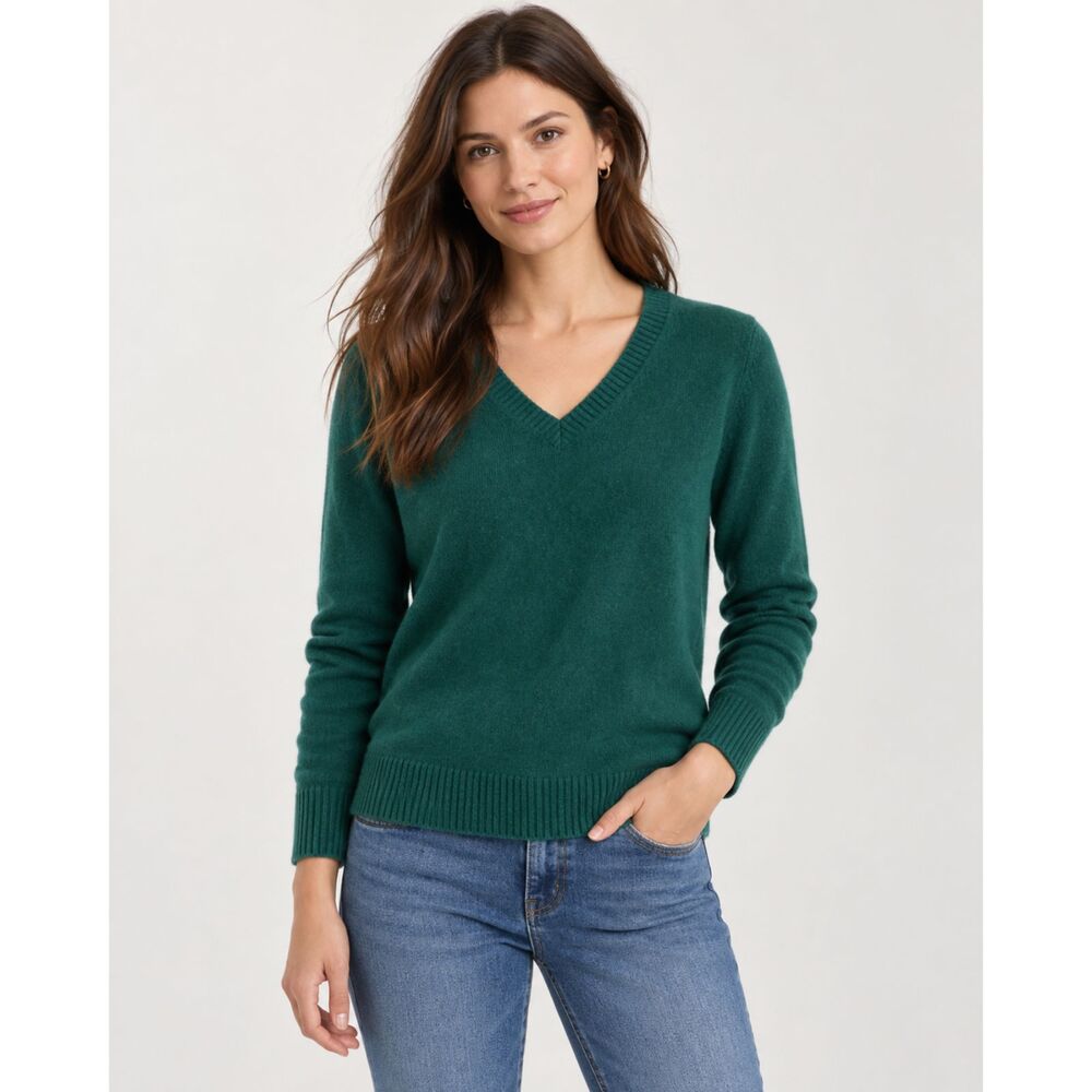 Caslon 100% Cashmere V-Neck Sweater Forest Green Women's Size S